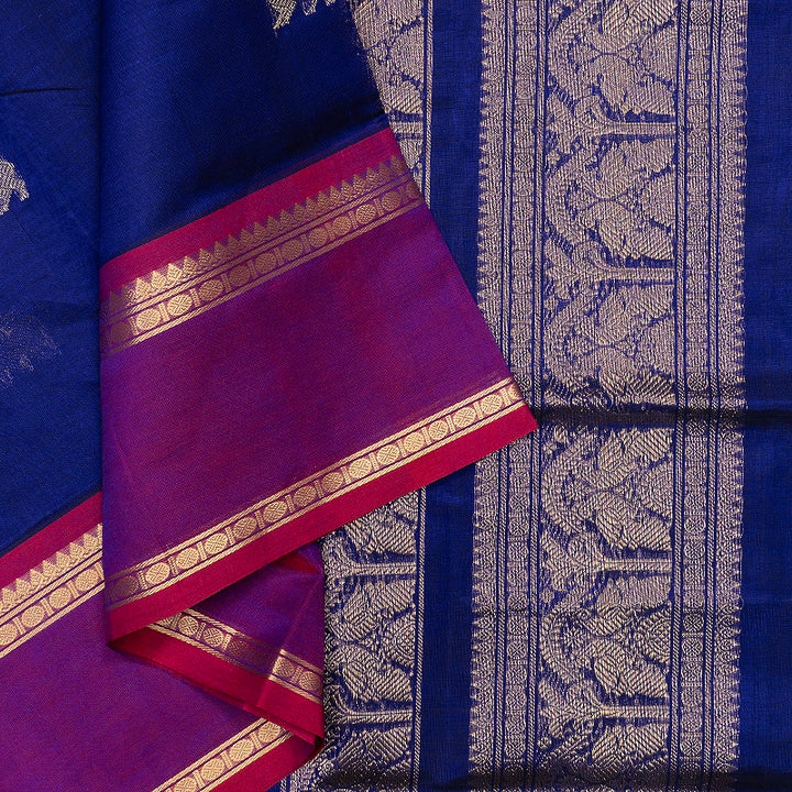 Hayagrivas MS Blue Kanchi Silk Cotton Saree SSCBF179I3-2