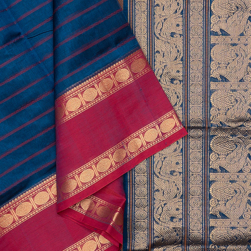 Hayagrivas Peacock Blue Kanchi Silk Cotton Saree SSCBF179I4-15