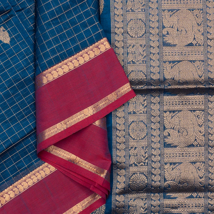 Hayagrivas Peacock Blue Kanchi Silk Cotton Saree SSCBF179I8-3