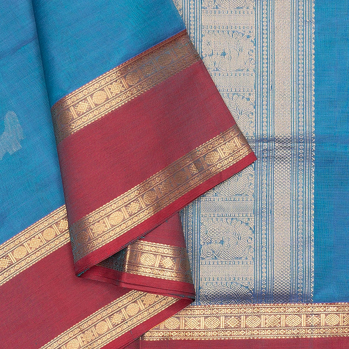 Hayagrivas Peacock Blue Kanchi Silk Cotton Saree SSCBF179I9-32
