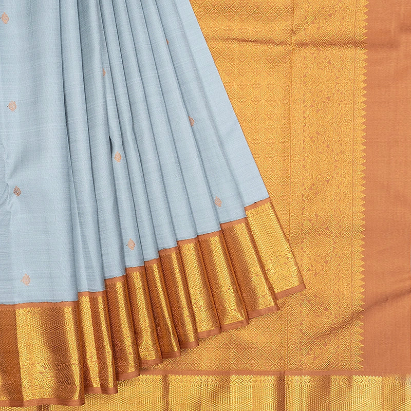 Hayagrivas Handloom Powder Blue Kanjivaram Silk Saree with Rust Orange Border SSCBF186J-1