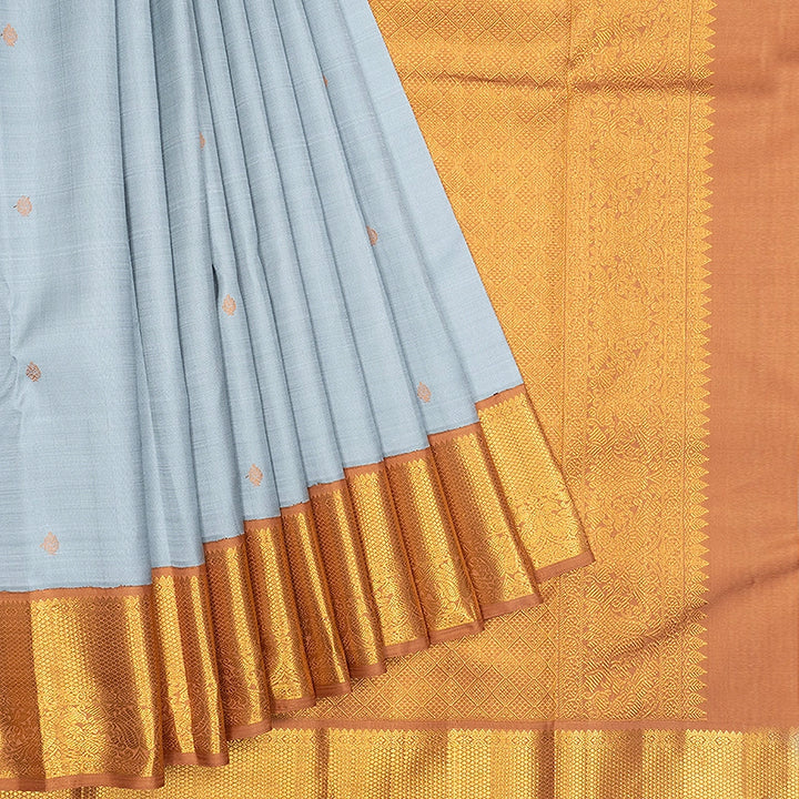 Hayagrivas Handloom Powder Blue Kanjivaram Silk Saree with Rust Orange Border SSCBF186J-1