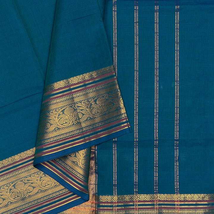 Hayagrivas Peacock Blue Handloom Chettinad Cotton Saree SSCBF188J1-18