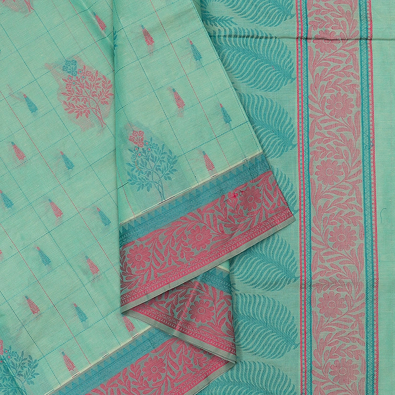 Hayagrivas Sea Green Handloom Cotton Saree SSSBF126H1-2