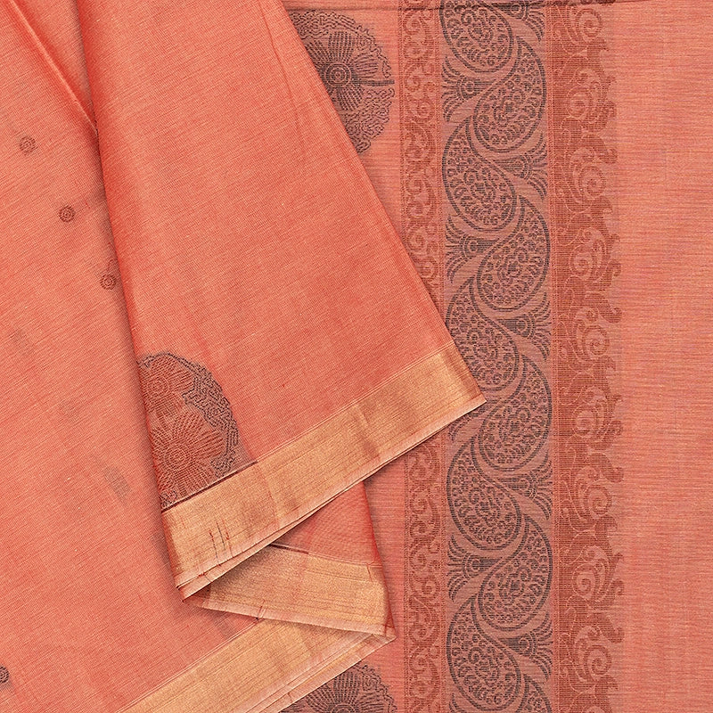 Hayagrivas Warm Peach-Coral Handloom Cotton Saree SSSBF126H5-4