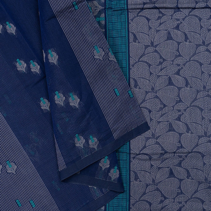 Hayagrivas Navy Blue Handloom Cotton Saree SSSBF127H15-3