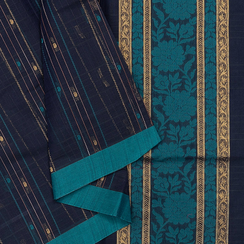 Hayagrivas Navy Blue Handloom Cotton Saree SSSBF127H3-1