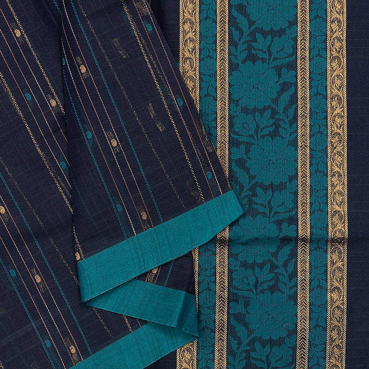 Hayagrivas Navy Blue Handloom Cotton Saree SSSBF127H3-1
