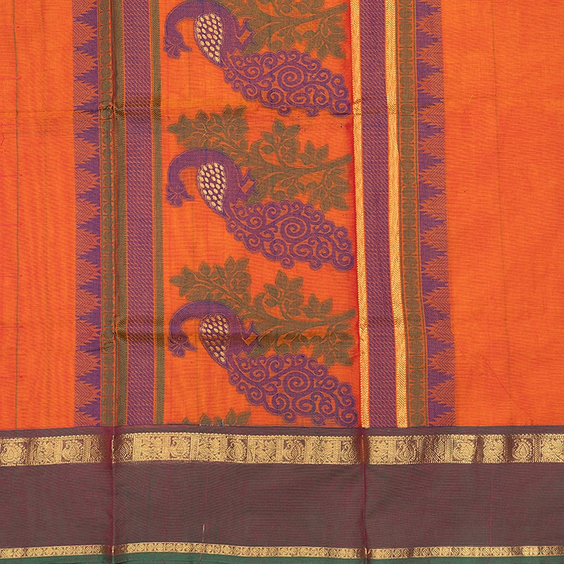 Hayagrivas Orange Handloom Chettinad Cotton Saree SSSBF131H4-1
