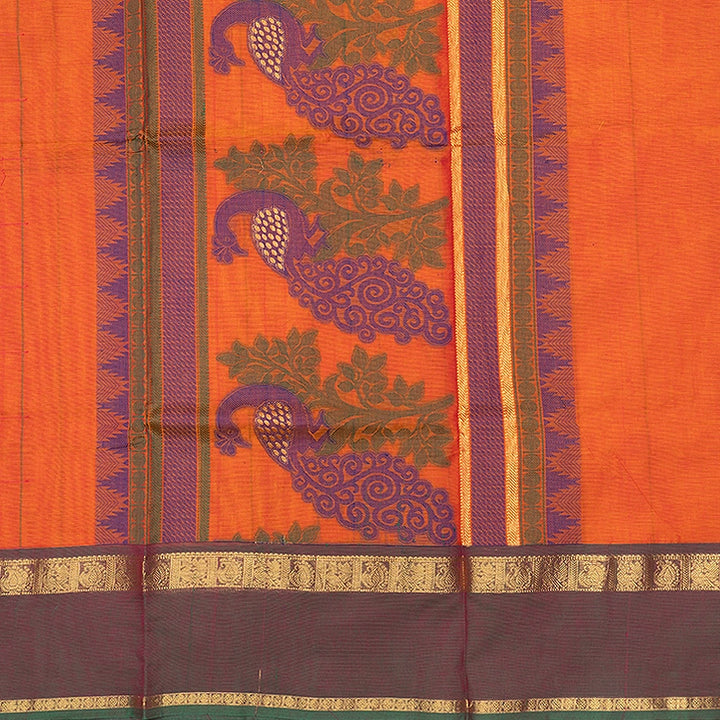 Hayagrivas Orange Handloom Chettinad Cotton Saree SSSBF131H4-1