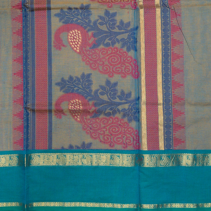 Hayagrivas Brown-Blue Dual Tone Handloom Chettinad Cotton Saree SSSBF131H4-2