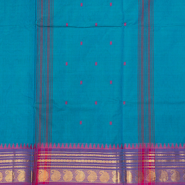 Hayagrivas Teal Blue Handloom Chettinad Cotton Saree SSSBF131H6-9