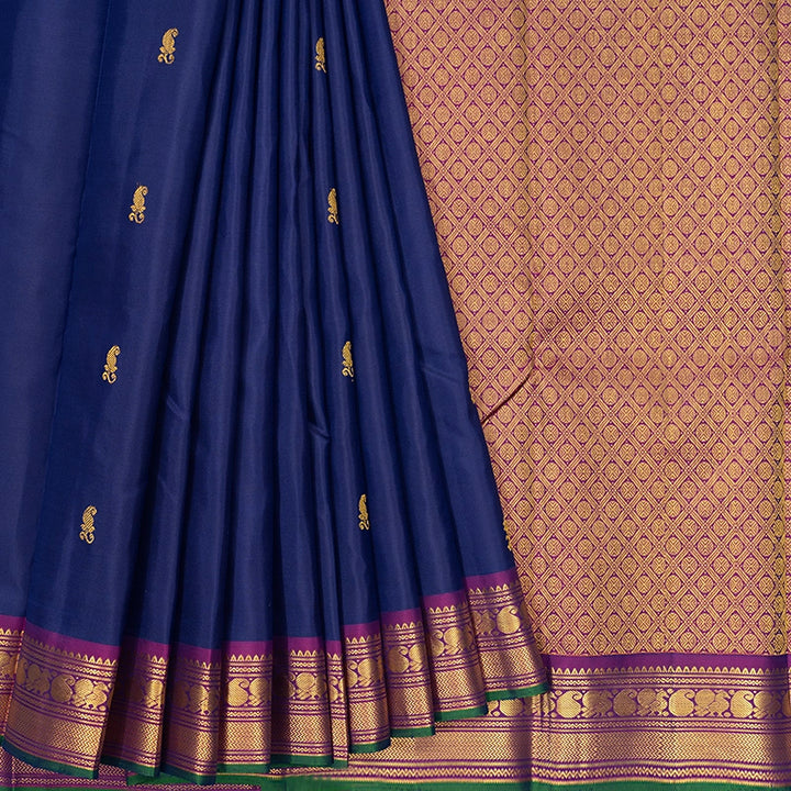 Hayagrivas Handloom Royal Blue Kanjivaram Silk Saree with Purple Border KSBE4H8-1