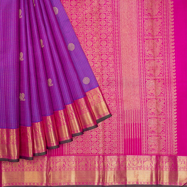 Hayagrivas Handloom Purple Kanjivaram Silk Saree with Rani Pink Border KBE2045A7-1