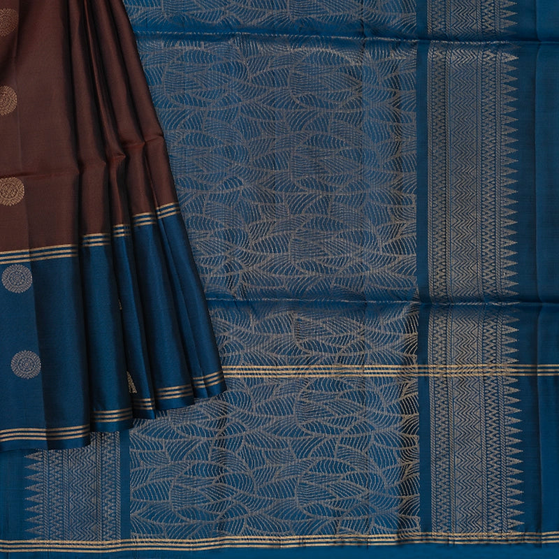 Hayagrivas Chocolate Brown Handloom Soft Silk Saree KBF233E1-5