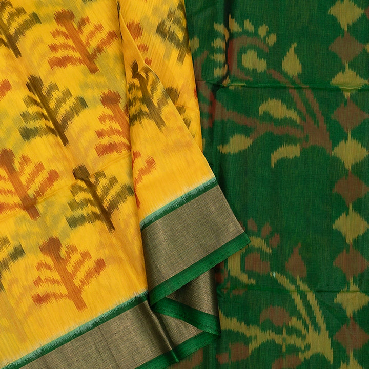 Hayagrivas Yellow Ikkat Kora Silk Cotton Saree KBE2149A2-2