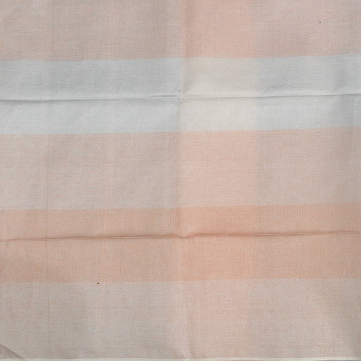 Hayagrivas Peach & Powder Blue Checks Handloom Linen Saree KBE2531C3-1