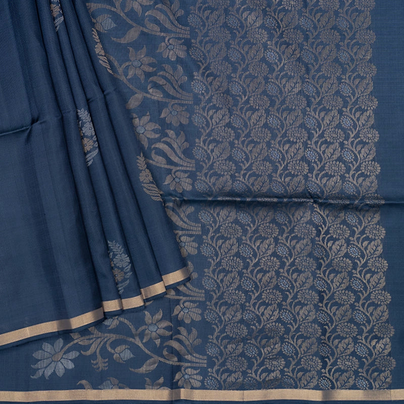 Hayagrivas Bluish-Grey Handloom Soft Silk Saree KBE2106A39-1