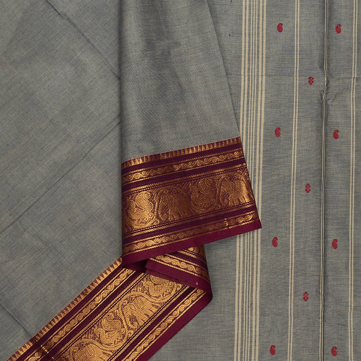 Hayagrivas Elephant Grey Handloom Chettinad Cotton Saree SSKBF86F1-93