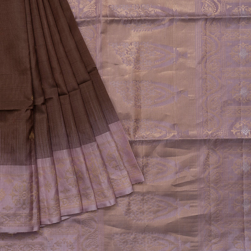 Hayagrivas Chocolate Brown Handloom Soft Silk Saree KBF553G15-2