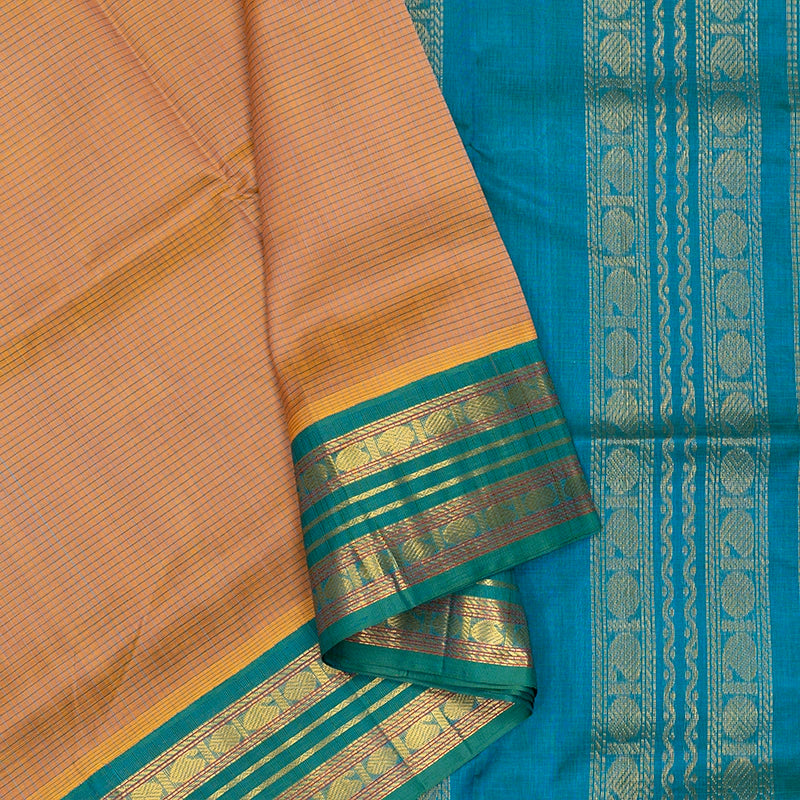 Hayagrivas Dual Tone Yellowish-Peach Pure Silk Cotton Saree SSCBF16D2-18