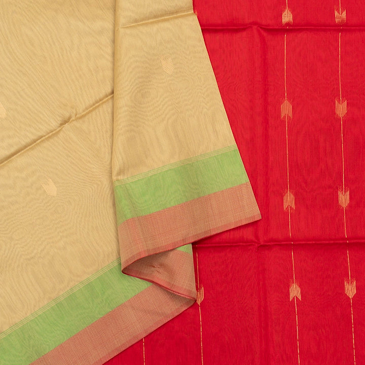 Hayagrivas Beige Kora Silk Cotton Saree KSBE92A9-1