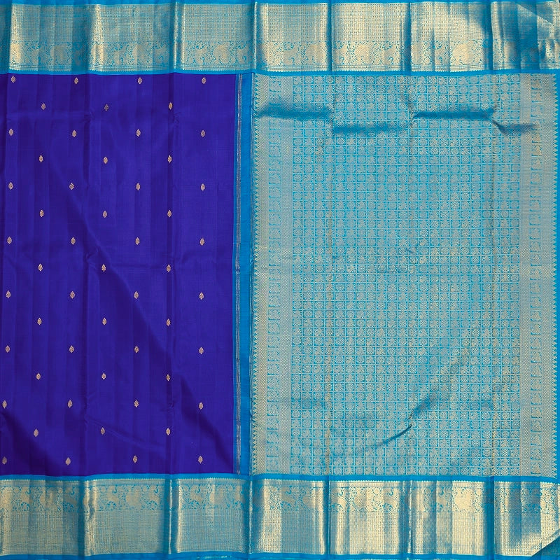 Hayagrivas Handloom MS Blue Kanjivaram Silk Saree with Sky Blue Border KBF378F1-2