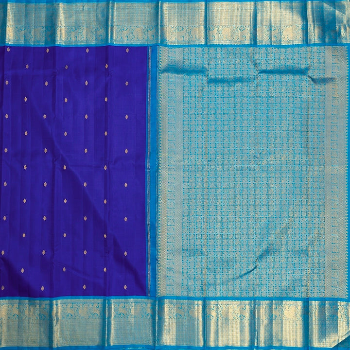 Hayagrivas Handloom MS Blue Kanjivaram Silk Saree with Sky Blue Border KBF378F1-2