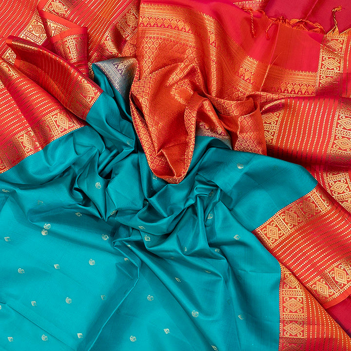 Hayagrivas Teal Green Handloom Soft Silk Saree KBF533G1-3