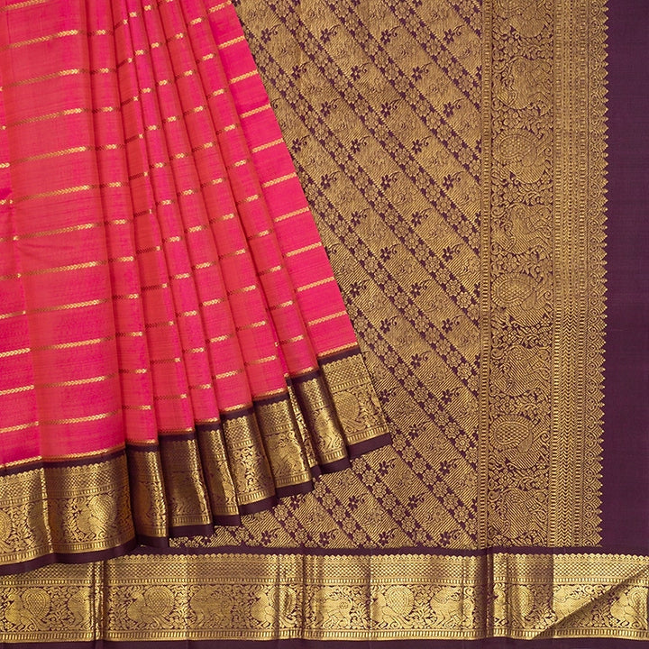 Hayagrivas Handloom Pink Kanjivaram Silk Saree with Burgundy Border KBF237E2-1