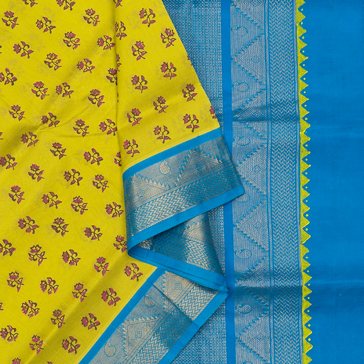 Hayagrivas Lime Green Pure Printed Silk Cotton Saree HBF62D4-5