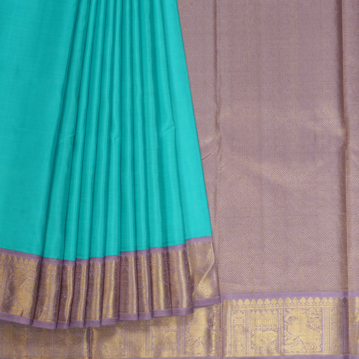 Hayagrivas Handloom Sky Blue Kanjivaram Silk Saree with Lavendar Border KBE2457C3-1