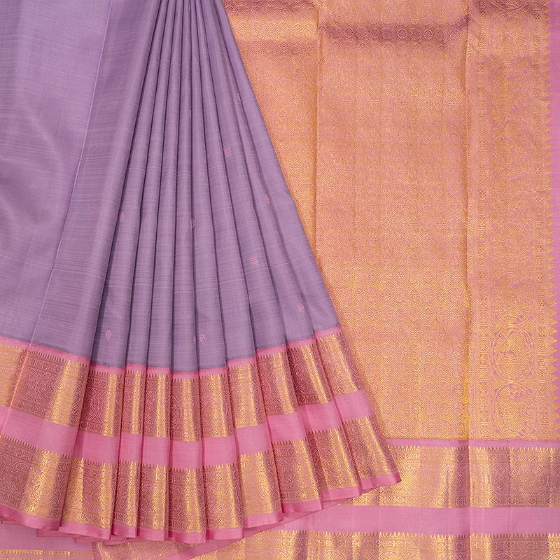 Hayagrivas Handloom Lilac Kanjivaram Silk Saree with Rose Pink Border KBF94D1-1