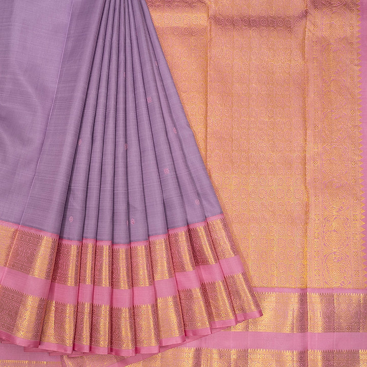 Hayagrivas Handloom Lilac Kanjivaram Silk Saree with Rose Pink Border KBF94D1-1