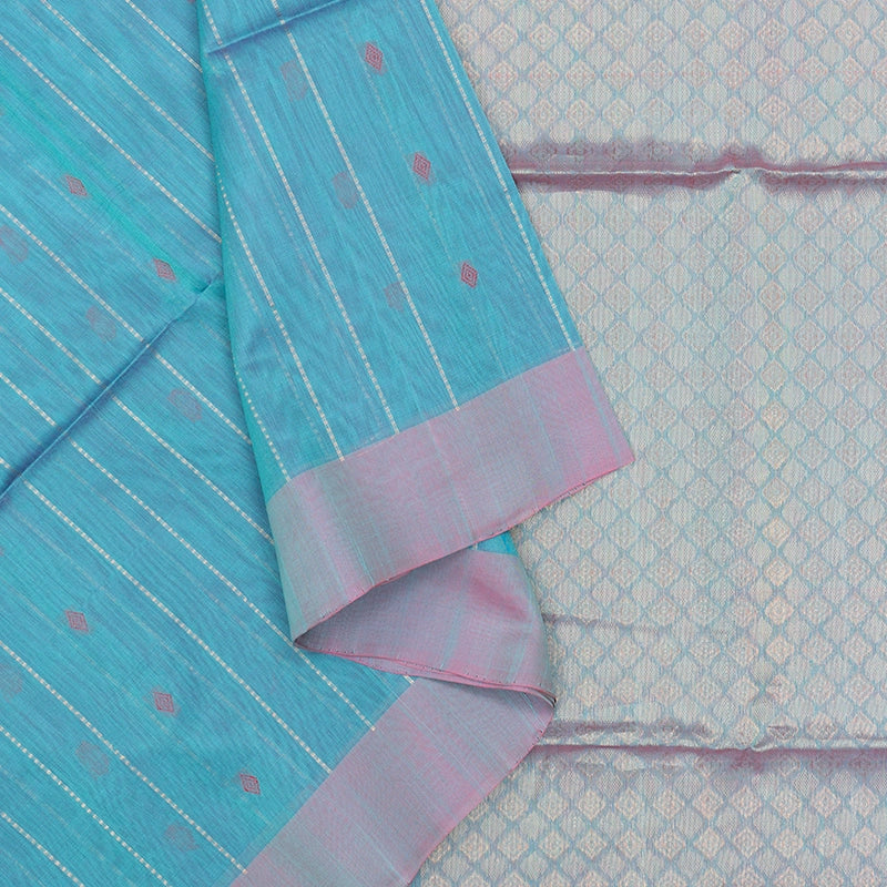 Hayagrivas Cyan Blue Kora Silk Cotton Saree KSBE92A10-14