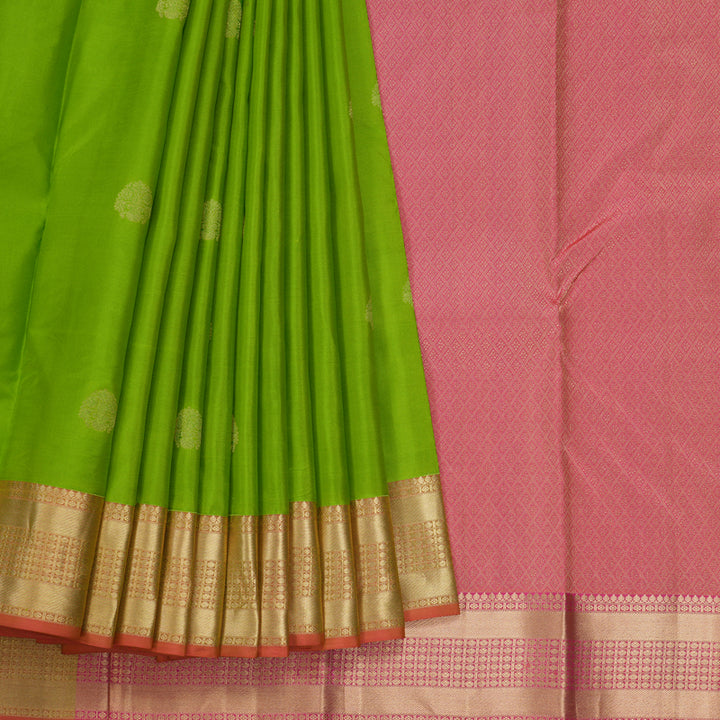 Hayagrivas Handloom Parrot Green Kanjivaram Silk Saree with Pink Border KBF50D22-4