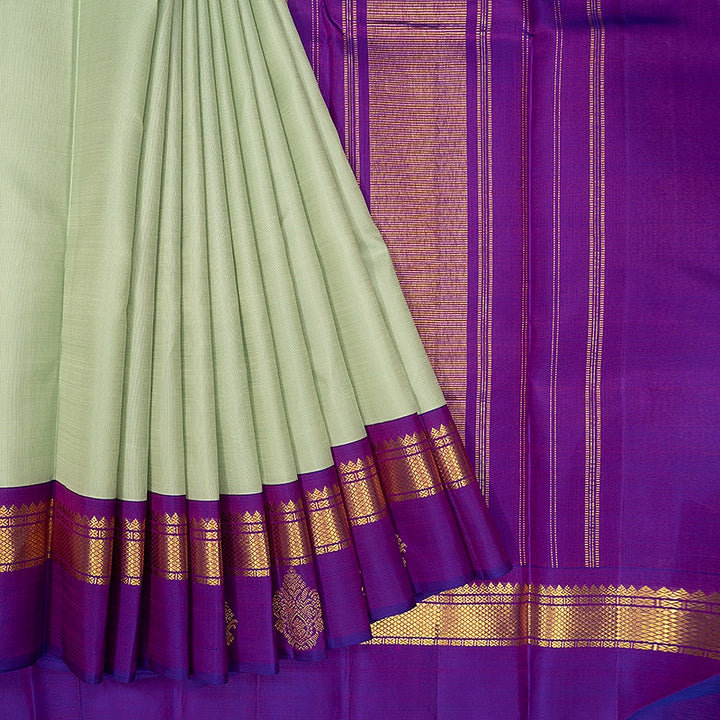 Hayagrivas Handloom Pastel Green Kanjivaram Silk Saree with Purple Border KBF198E8-1