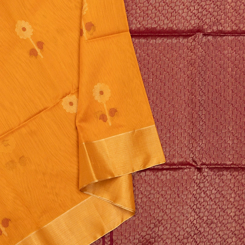 Hayagrivas Turmeric Yellow Ikkat Kora Silk Cotton Saree KSBE92A11-6