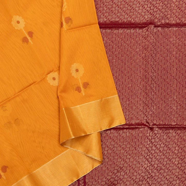 Hayagrivas Turmeric Yellow Ikkat Kora Silk Cotton Saree KSBE92A11-6