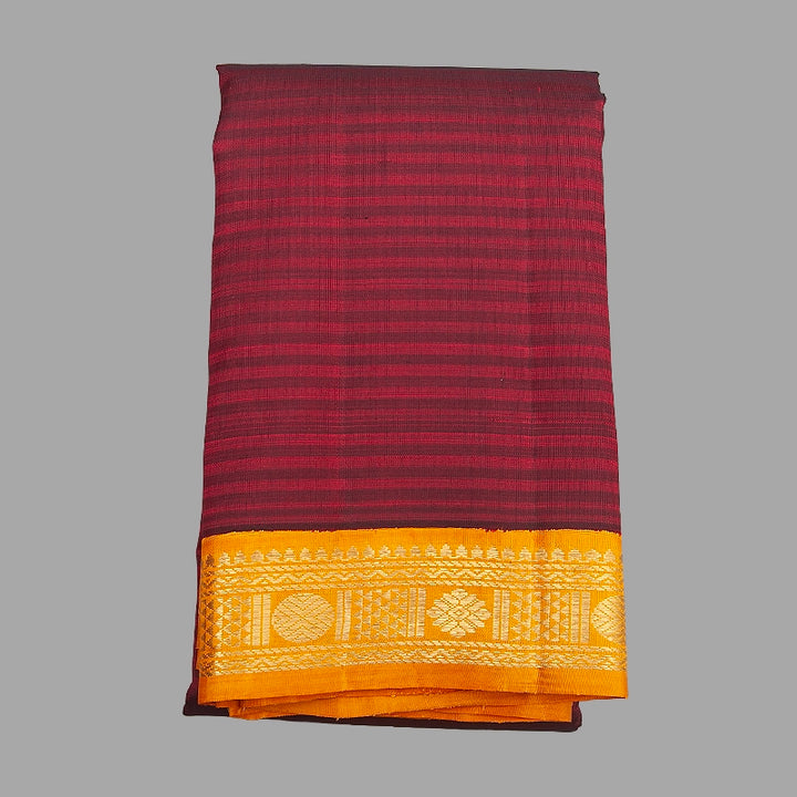 Hayagrivas Handloom Wine Maroon Kanjivaram Silk Saree with Mambazham Orange Border KBF360F7-1