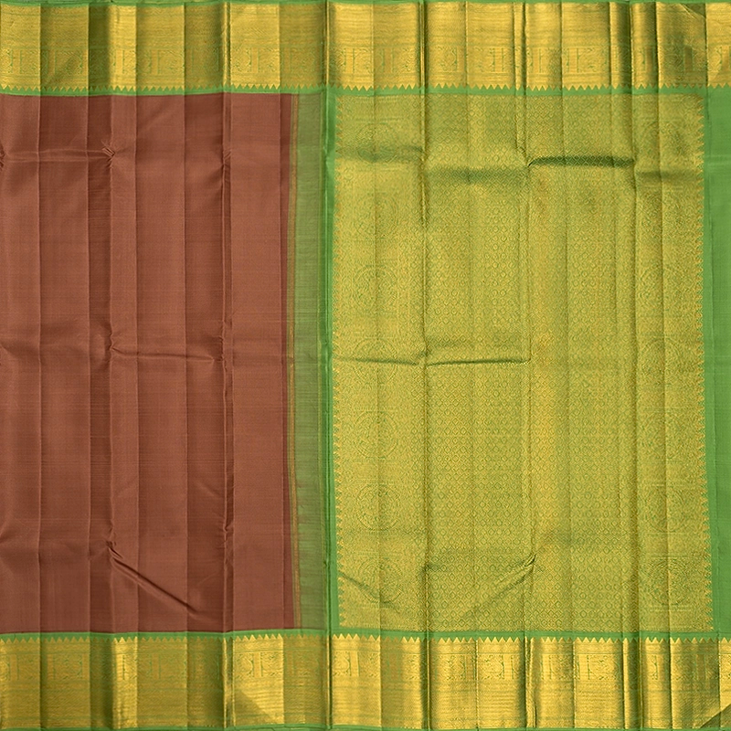 Hayagrivas Handloom Chocolate Brown Kanjivaram Silk Saree with Light Green Border KBF362F2-2
