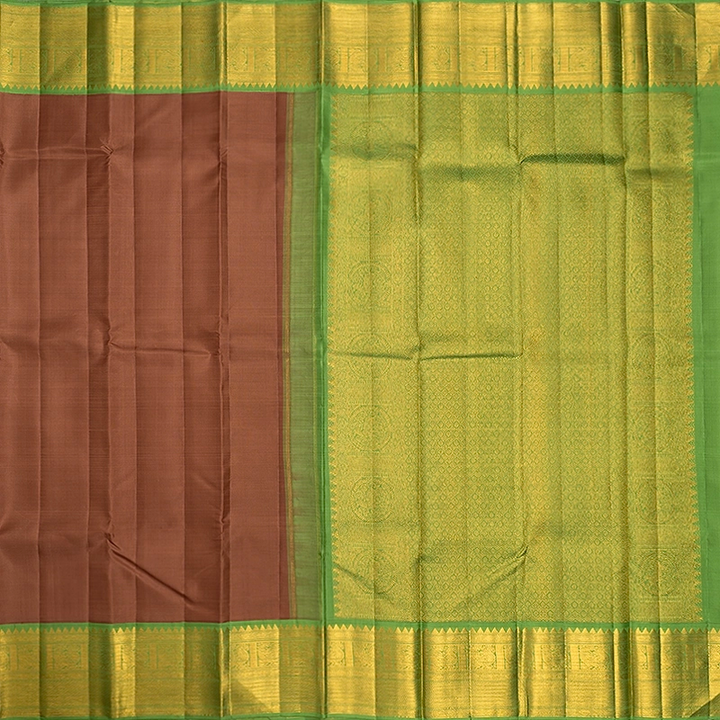 Hayagrivas Handloom Chocolate Brown Kanjivaram Silk Saree with Light Green Border KBF362F2-2