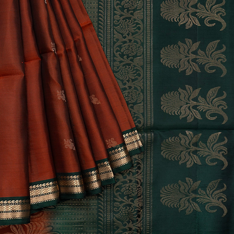 Hayagrivas Rust Orange Handloom Soft Silk Saree KBF535G11-1