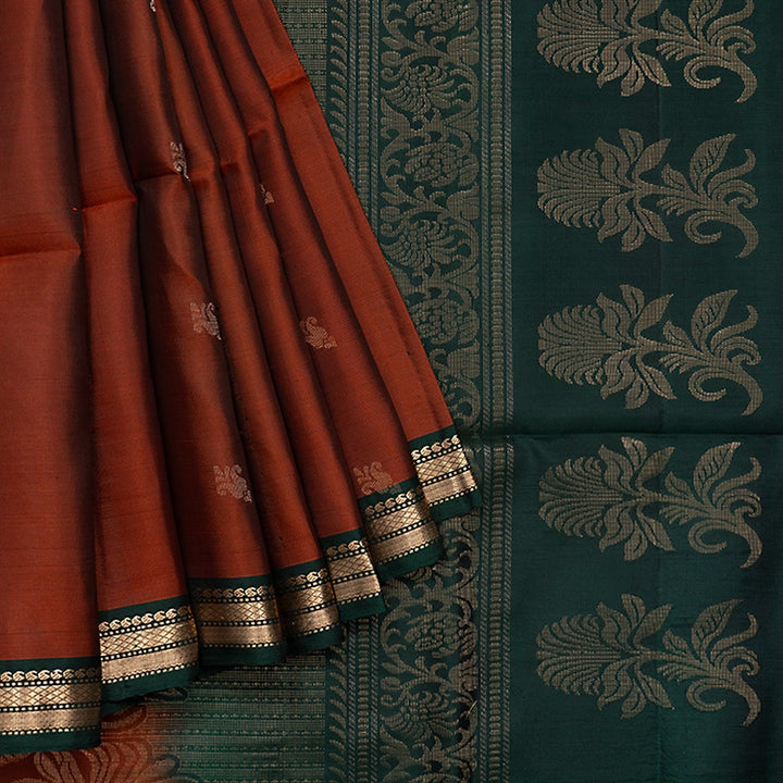 Hayagrivas Rust Orange Handloom Soft Silk Saree KBF535G11-1
