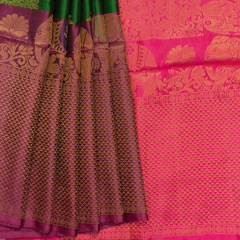 Hayagrivas Handloom Dark Green Soft Silk Saree KBE794H6-4
