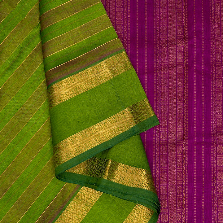 Hayagrivas Parrot Green & Purple Stripes Pure Silk Cotton Saree SSCBF37D1-7