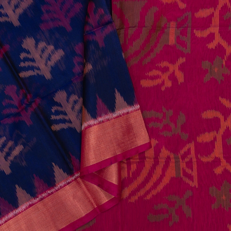 Hayagrivas Dark Blue Ikkat Kora Silk Cotton Saree KBE2149A2-12