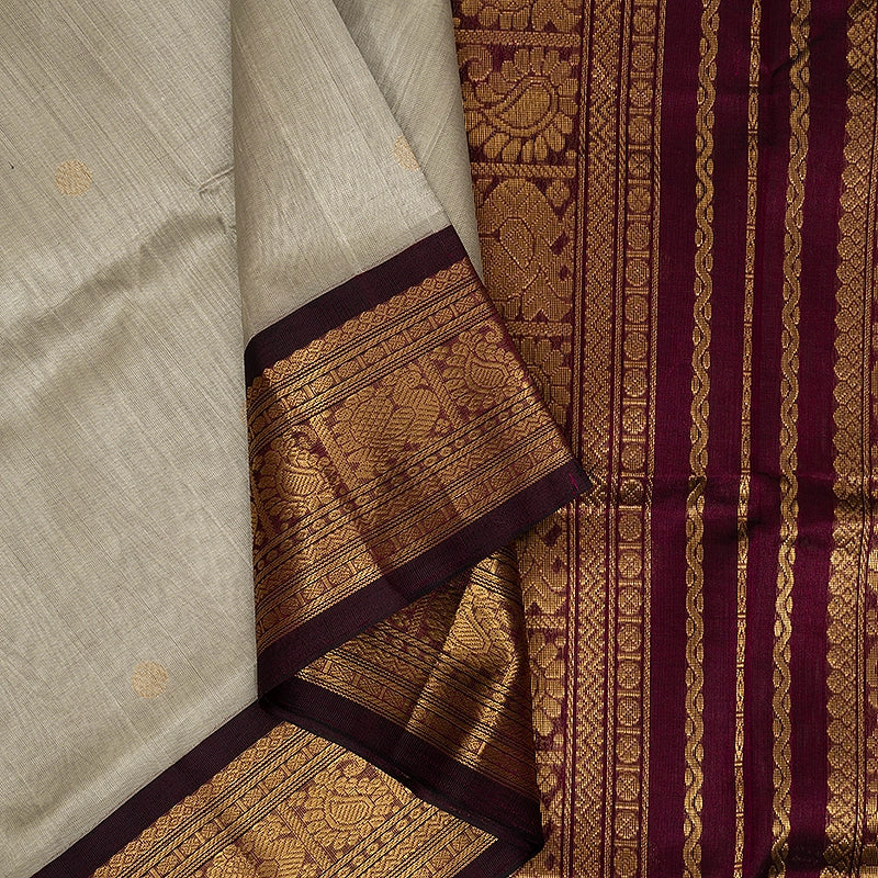 Hayagrivas Light Grey Pure Silk Cotton Saree SSCBF56E12-1