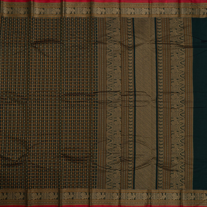 Hayagrivas Bottle Green Handloom Kanchi Cotton Saree SSCBF66E6-7