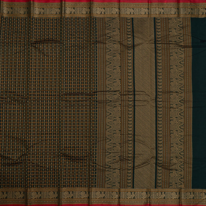 Hayagrivas Bottle Green Handloom Kanchi Cotton Saree SSCBF66E6-7